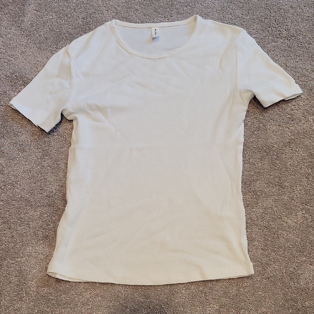 KOTN Short Sleeve Ribbed Tee in Off-White